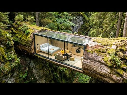 This man Built a HIDDEN TREE TRUNK HOUSE Deep in the Forest — Building a house in the forest (ASMR)