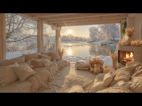 Peaceful Winter Cabin by the Lake ❄️ Soft Piano & Crackling Fireplace for Calm & Focus