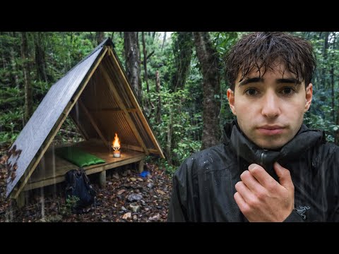 Solo Rainstorm Camping in a Hidden Shelter - Wilderness Survival