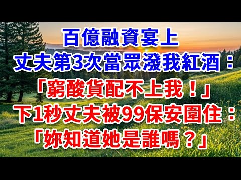 百億融資宴上,丈夫第3次當眾潑我紅酒:窮酸貨配不上我!下一秒丈夫被99保安圍住:妳知道她是誰嗎?#詩涵講故事#為人處世#生活經驗#情感故事#晚年哲理#說故事#完結文#原創故事