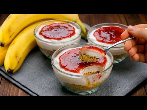 Homemade dessert in 5 minutes with cherry and banana. I Make Again And Again — No Baking!