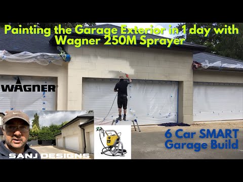 Wagner 250M Sprayer - Painting Garage Exterior in 1 day | Part 22 | 6 Car SMART Garage Build