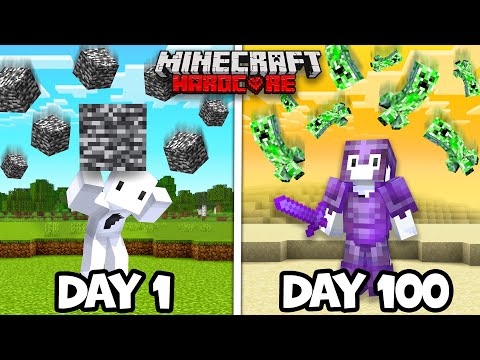 100 Days but EVERY DAY a RANDOM BLOCK FELL from the SKY in Minecraft Hardcore!!