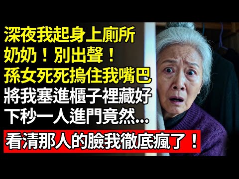 深夜我想起身上廁所,奶奶!別出聲!孫女死死摀住我的嘴巴,將我塞進櫃子裡藏好,下秒一人進門竟然...看清那人的臉我徹底瘋了#退休金#養老#慧心家務#老人社#人間家事