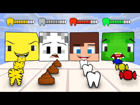 JJ vs Mikey vs Carrie vs Bananakid SMILE RUSH Game - Teeth Challenge - Maizen Minecraft Animation