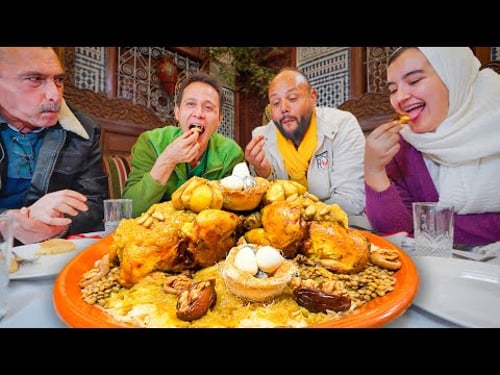 Moroccan Food in Fez!! CHICKEN MOUNTAIN + Street Food Tour in Fez, Morocco!