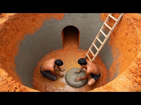 Two men build swimming pools, water slides, underground tunnels | By @PrimitiveTechnologyIdea