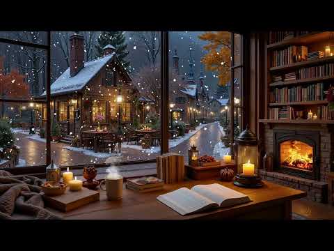 Beautiful Winter Coffee Shop โ๏ธ Gentle Jazz Piano & Warm Fireplace Ambience for Focus and Study
