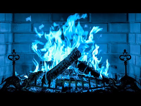 🔥 Fireplace Blue 4K Ultra HD. Halloween Fireplace. Blue Fire with crackling fire sounds