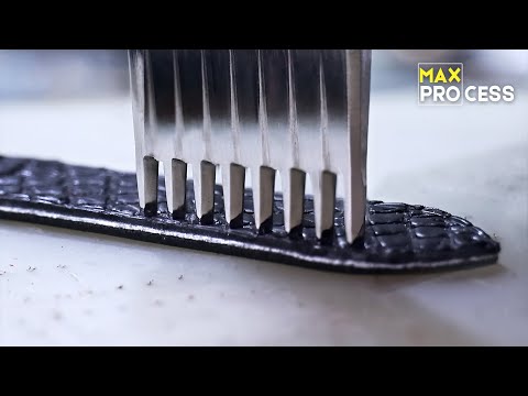 The process of making a watch strap out of black crocodile leather