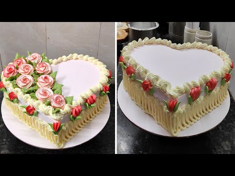 3Kg Pineapple Heart Shape Flower Cake Design|Anniversary Cake Apko Kaisa Laga Comment Mai Bataiye
