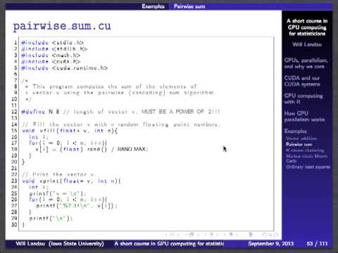 Short course in GPU computing for statisticians (fall 2013)