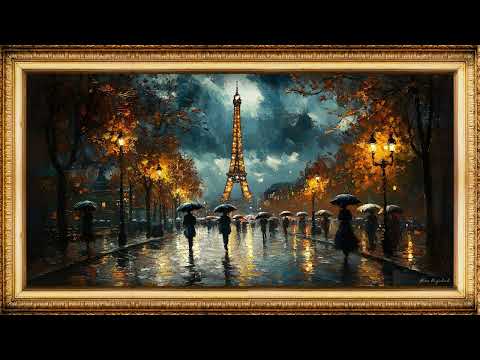 FRAME TV Animated Paris Oil Painting with Lights and Rain Silent Images for Relaxation | 4K Artwork