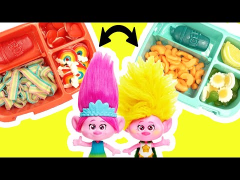 Trolls Band Together Poppy and Viva Packs School Lunch with Branch Dolls!