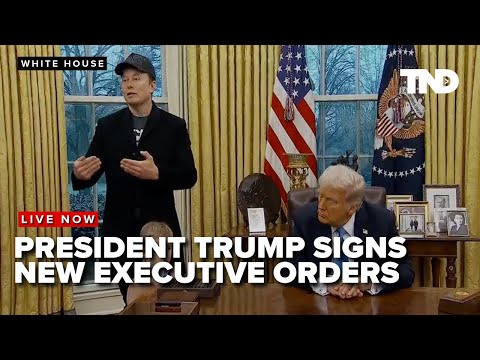 Elon Musk joins President Donald Trump as he signs executive orders in the Oval Office