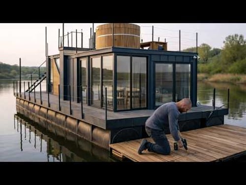 Man Builds a $5,000 Lux HOUSE BOAT Shipping Containers | Start to Finish by @mlgkontejneri3283