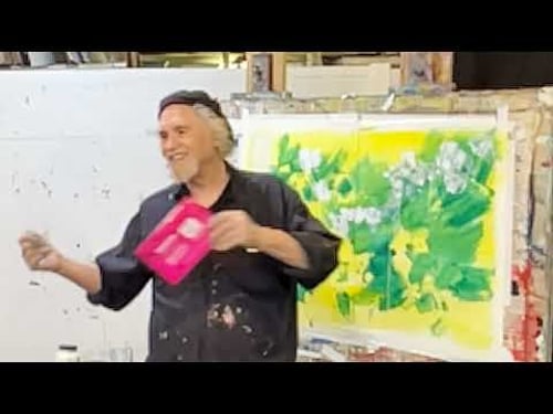 Frank O'Cain: working in acrylic with a palette of orange, and green to build a planar structure.