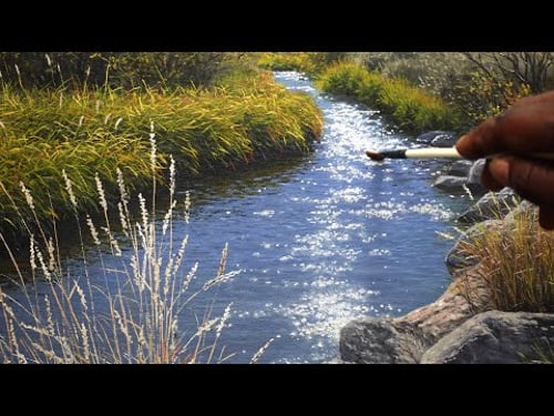 Painting a Realistic River With Oil Paint. Time Lapse