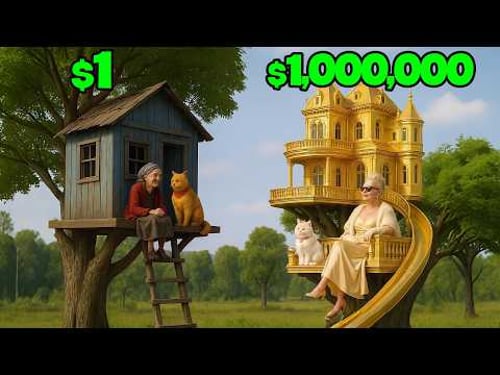 ๐ณ$1 vs $1,000,000 Treehouse ๐ Granny Cats Story #cat #story