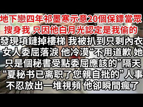 地下戀四年祁墨寒示意20個保鏢當眾搜身我 只因他白月光認定我偷項鏈,發現項鏈掉樓梯 我被扒到內衣 ,女人委屈大哭 他冷漠“不用道歉 她只是個秘書,受點委屈應該的”隔天人事“夏秘书已离职了您親自批的”