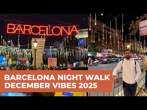 Barcelona Night Walk in December 🇪🇸 | Winter Evening Walking Tour | 4K Ambient City Sounds