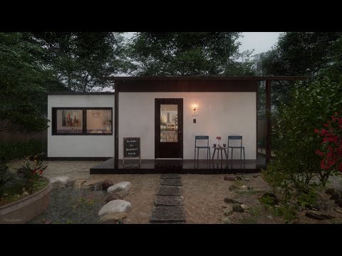 Rainy Spring Day And Small Cafe | Rain, Crickets, Water Sounds