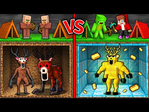 JJ and Mikey : Villagers POOR vs RICH 99 Nights Deer Mine Battle in Minecraft ! (Maizen)