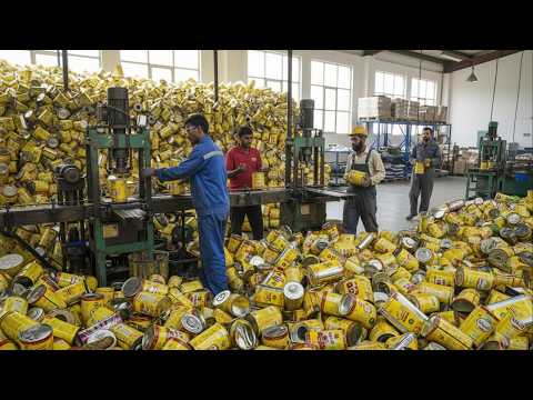 Inside the Largest Oil Tin Boxes Recycling Factory – How Oil Tins are Recycled to Make Cans