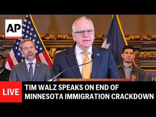 LIVE: Tim Walz speaks after federal authorities end Minnesota immigration crackdown