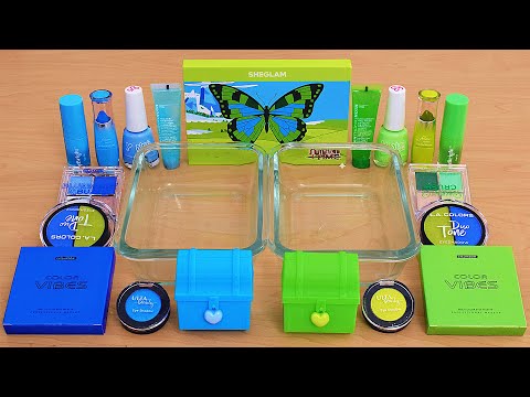 Blue vs Green - Mixing Makeup Eyeshadow Into Slime ASMR
