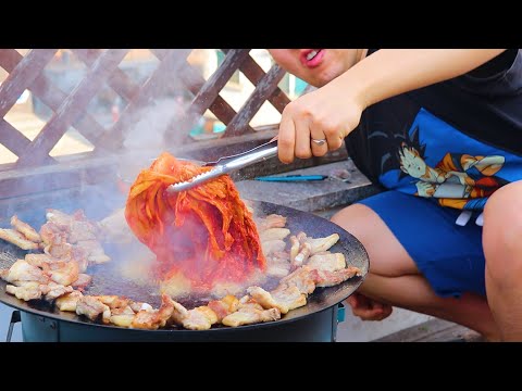 옥상에서 솥뚜껑 삼겹살 먹방!