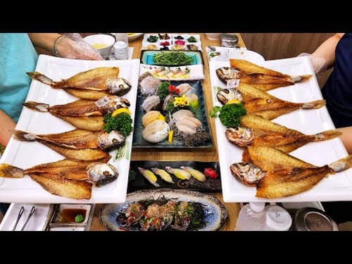 32Cm 대왕 보리굴비가 올라간 푸짐한 전라도 한정식, 광어, 우럭, 신선한 활어회, Amazing bountiful Korean table d'hote, Fresh sashimi