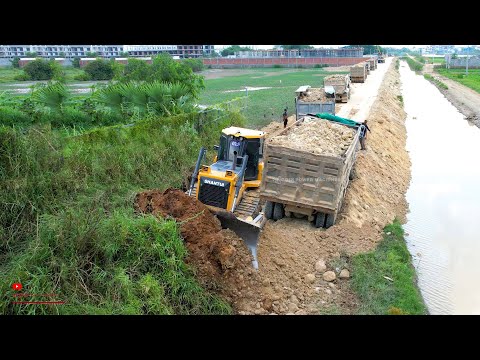 Amazing Starting Project! Long Size Land Making Road Of Truck Back Fails With Skills Dozer Helping!