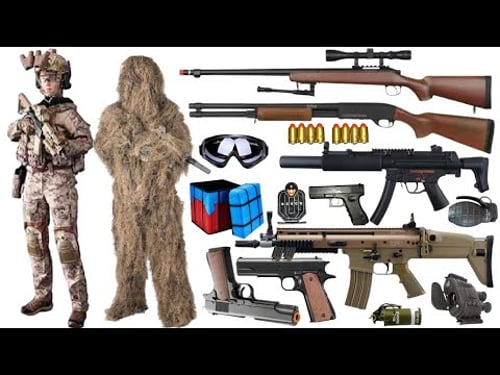 Special Forces military toy gun set unboxing, Kar98k sniper rifle, SCAR L automatic rifle, Colt 1911