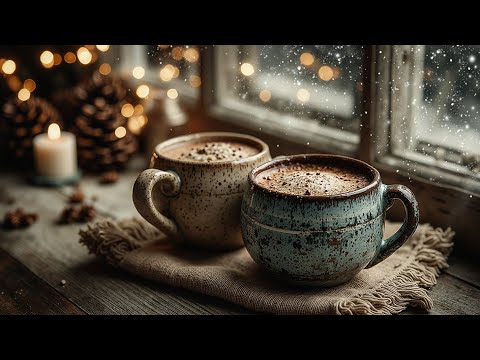 Cozy Coffee House Ambience - Peaceful Smooth Jazz for Study & Relaxation | Winter Snowfall