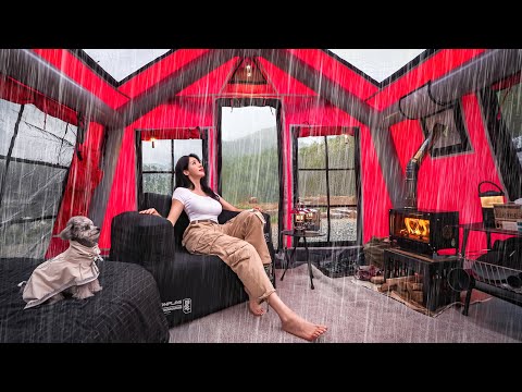 ☔️CAMPING IN HEAVY RAIN WITH 5-STAR HOTEL INFLATABLE TENT