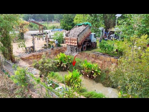 COMPLETE 100% Project Delete Small POND Fill Up by Bulldozer D20P Pushing & 5-T Dump Truck Unloading