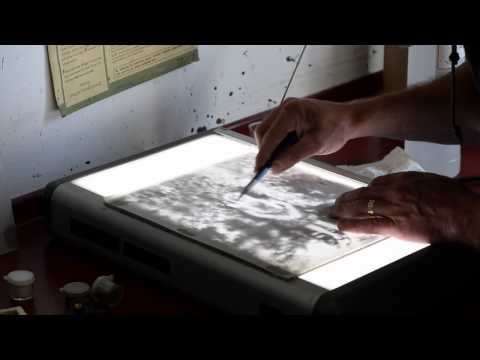 Retouching of wet plate collodion negative on glass
