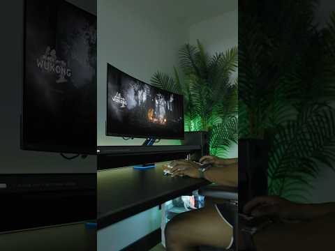 A gaming setup with a 34” QD-OLED ultra-wide & an RGB desk arm!