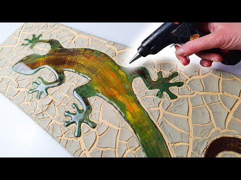 Cracked TEXTURE Lizard Art! Acrylic Pour + Resin + Mixed Media | AB Creative Tutorial