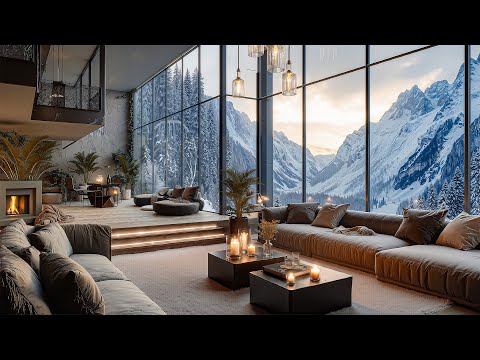 Gentle Jazz In Luxury Apartment On Snowy Mountain - Winter Jazz Background And Warm Fireplace
