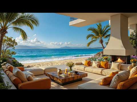 Spring Jazz with Elegant Seaside Cafe | Gentle Jazz & Fireplace for Good Mood & Great Day