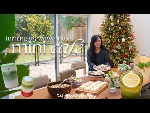turning my home into a cafe for 22 guests 🍵 🍰 | matcha latte, cinnamon buns, short bread cookies