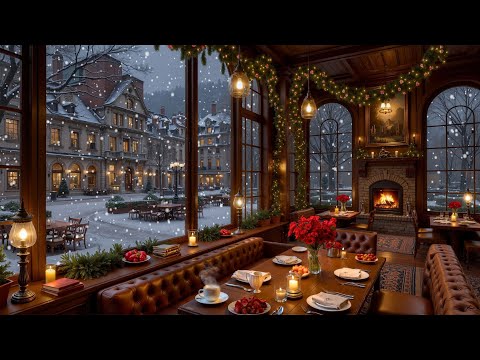 Relaxing Winter Christmas Jazz ⛄ Coffee Shop Ambience with Fireplace Sounds for Study & Work