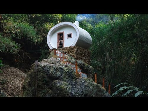 How I Build a Bushcraft Survival Shelter in the Deep Forest, Hunt and Cook, House on Rock