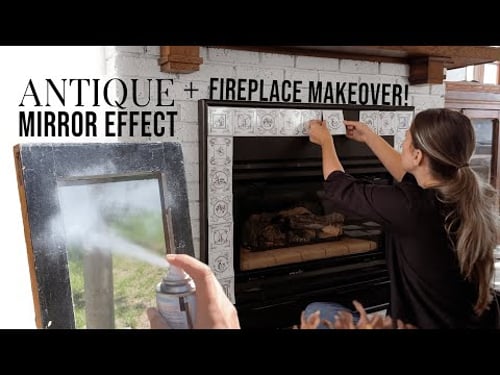 I Transformed this Dated Fireplace + DIY Antique Mirror Effect Turorial on an Old Thrifted Door!