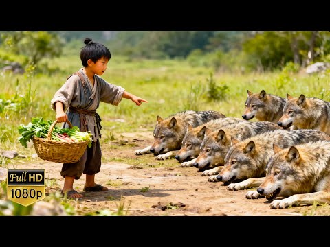 A wild-herb-picking boy has an emperor’s tongue—one word, even wolves obey!