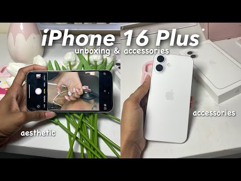 iPhone 16 Plus unboxing (white aluminum) ☁️ + accessories | what’s on my phone + aesthetic setup