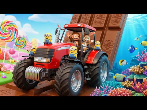 MEGA CARTOON MOVIE! Candy Land to Underwater Kingdom 🚜🚤 Monkey & Minions 3 IN 1 FULL Adventure
