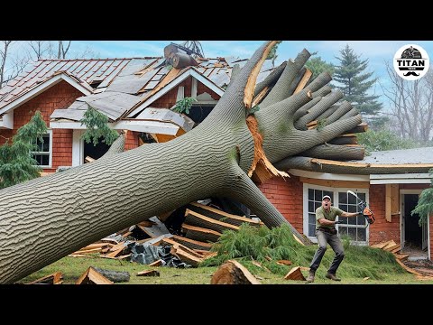Dangerous Fastest Idiots Cutting Tree Fails Skill With Chainsaw | Tree Falling on Houses #2